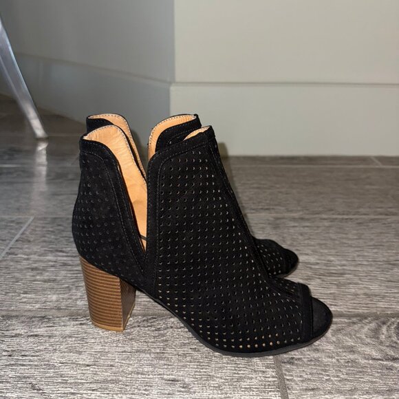 Black Suede Peep Toe Booties - Picture 1 of 4